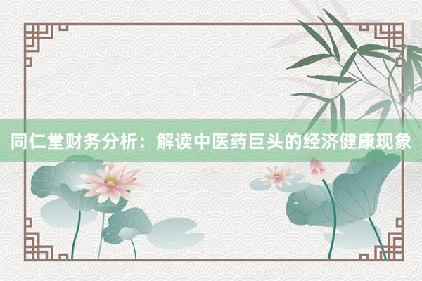 同仁堂财务分析：解读中医药巨头的经济健康现象